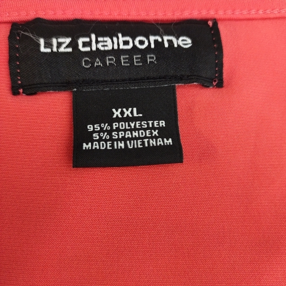 Liz Claiborne Blouse Career Woman's Coral Red 3/4 Sleeve V-Neck Stretch Sz XXL - Picture 8 of 8
